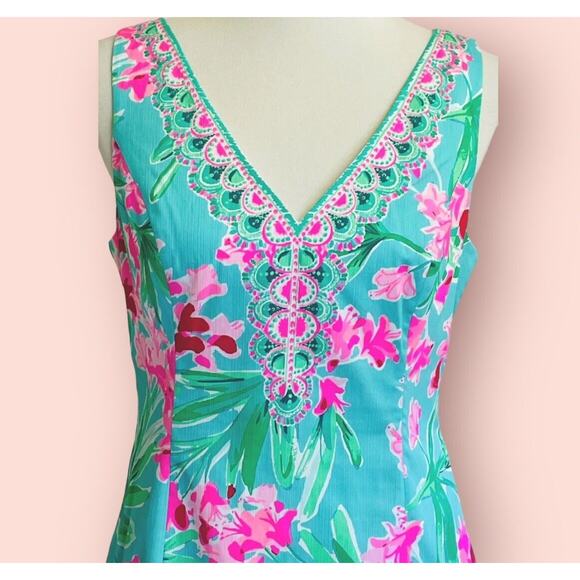 Lilly Pulitzer Dress Sz 00 Veya Aqua Al Fresco Isn't She Lovely Sleeveless Shift - Picture 4 of 12